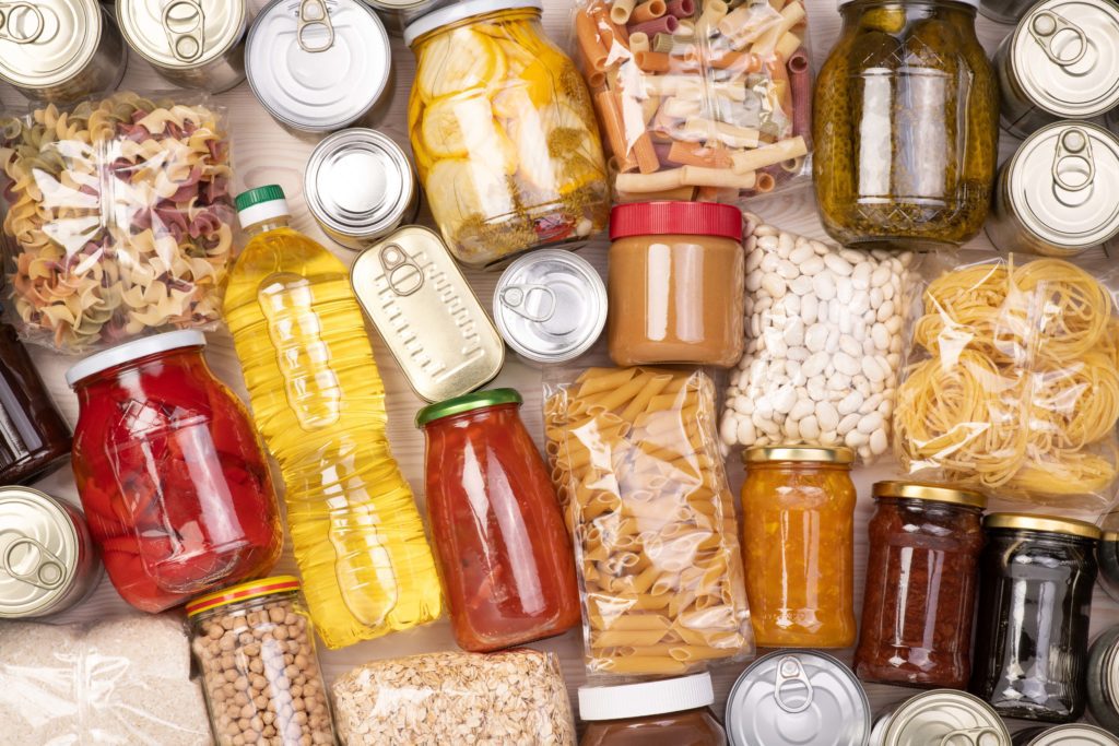 An array of food items in jars.