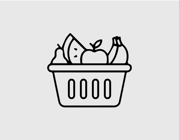 An line drawn icon of a grocery basket.