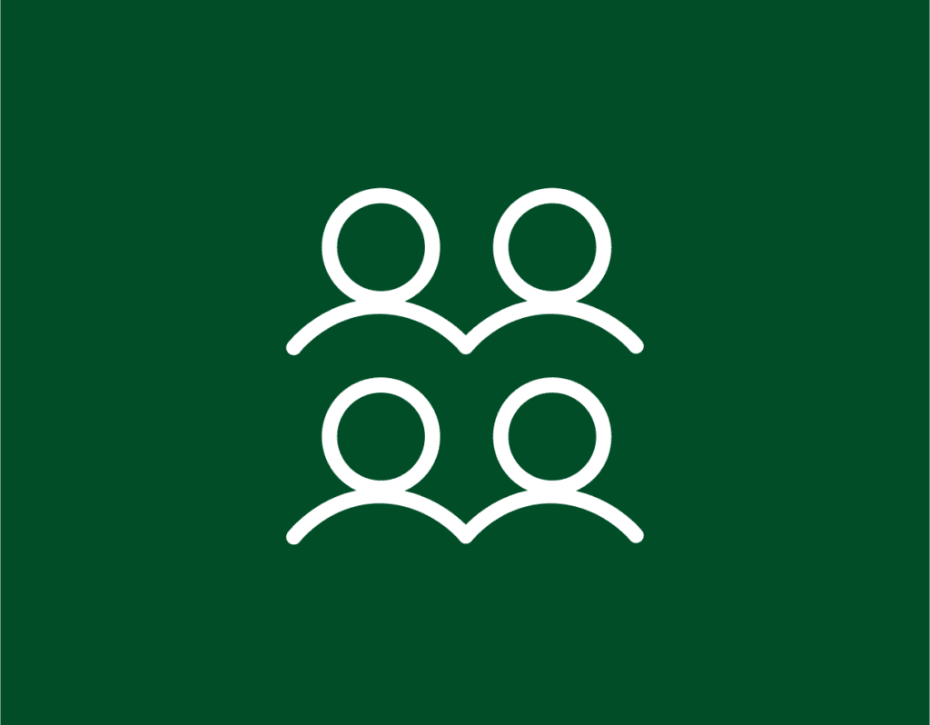 The icon represents a group of figures, suggesting community, family, or team dynamics.