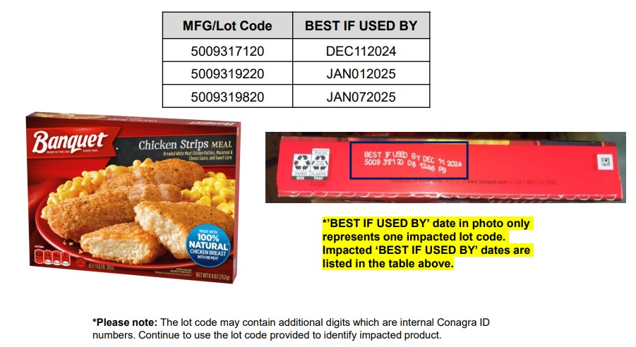 RECALL: Banquet Chicken Strips Meals - Dare To Care